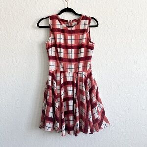 Maison Jules Burgundy and Pink Plaid Sleeveless Dress - Size Small